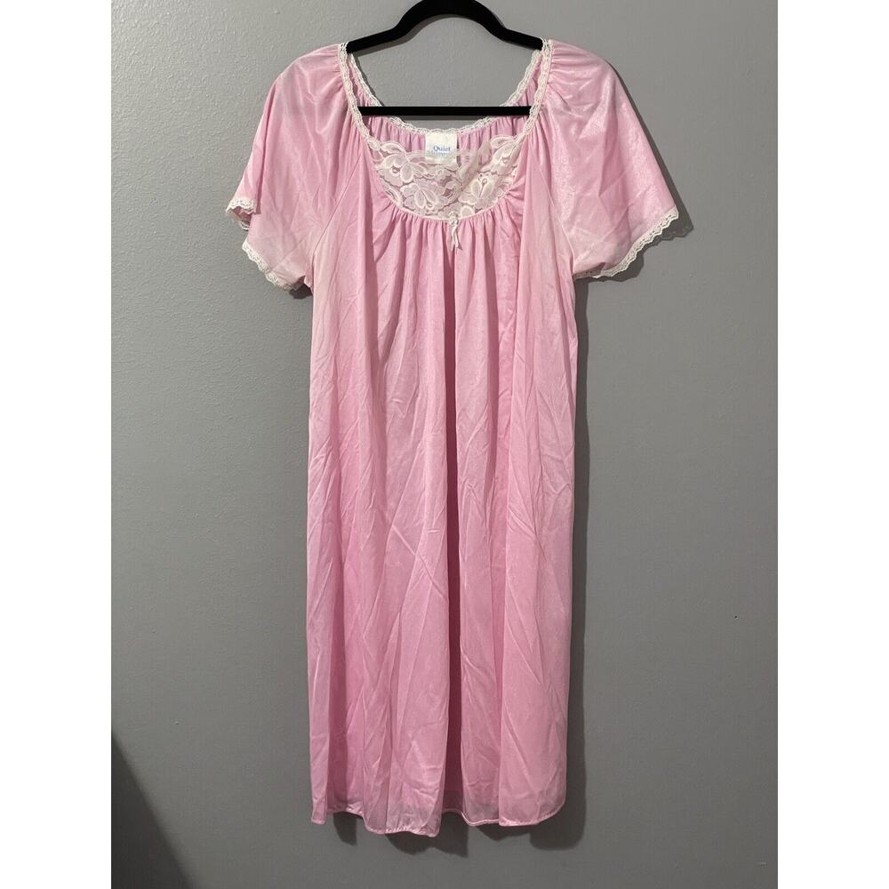 Vintage‎ Quiet Moments Women's Sleepwear Gown ONE Size Pink 100% Nylon Lace